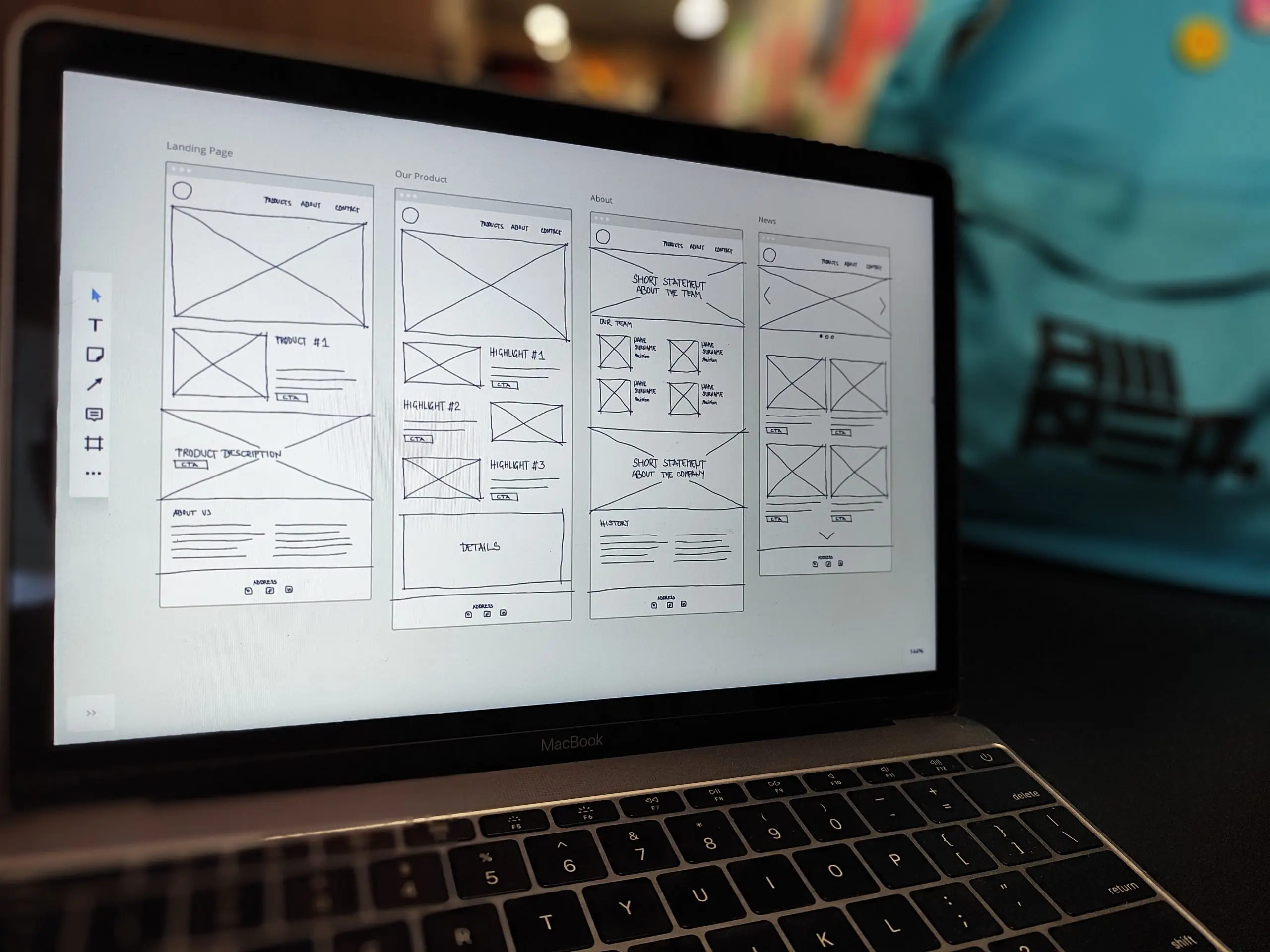 Laptop screen with wireframe