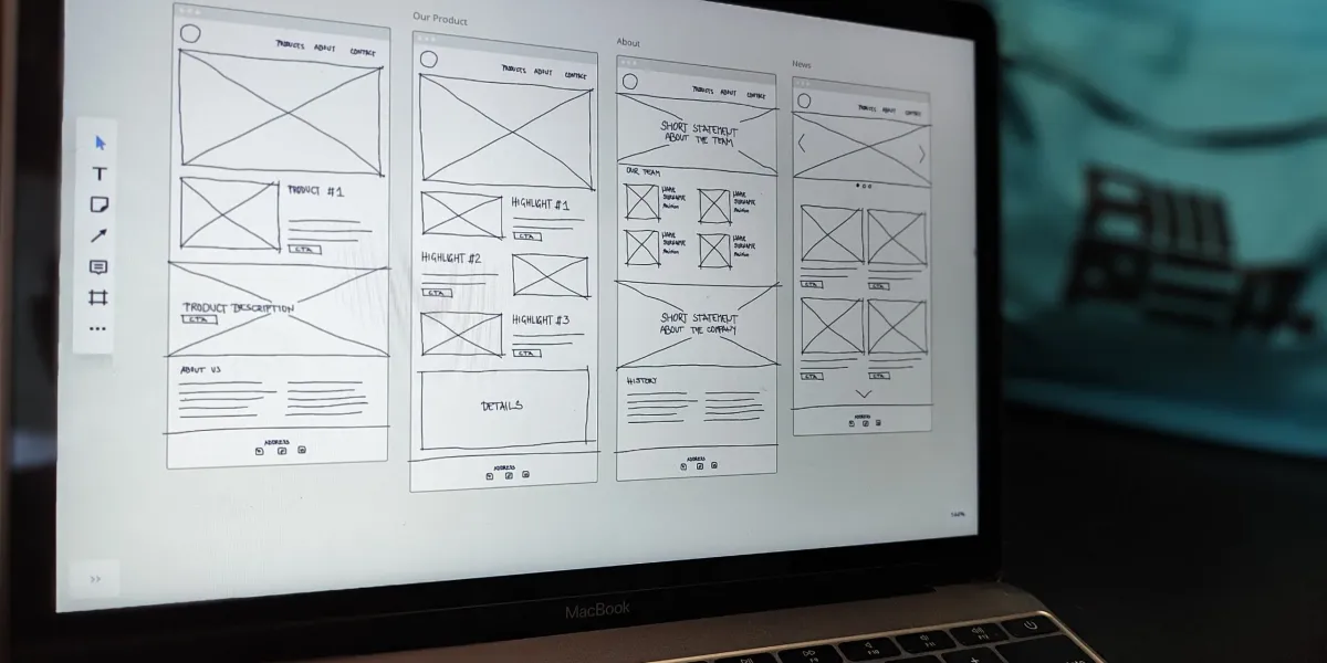 Laptop screen with wireframe